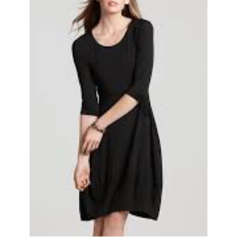 Eileen Fisher Signature Fit & Flare Jersey Dress Womens Medium Black Cowl Neck